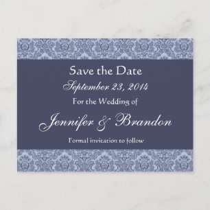 Baby Blue & Denim Damask Save the Date Postkarte