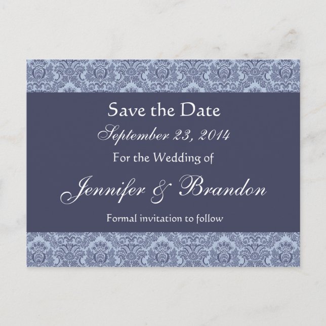 Baby Blue & Denim Damask Save the Date Postkarte (Vorderseite)