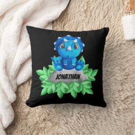 Baby Blue Dinosaur Black Throw Kissen