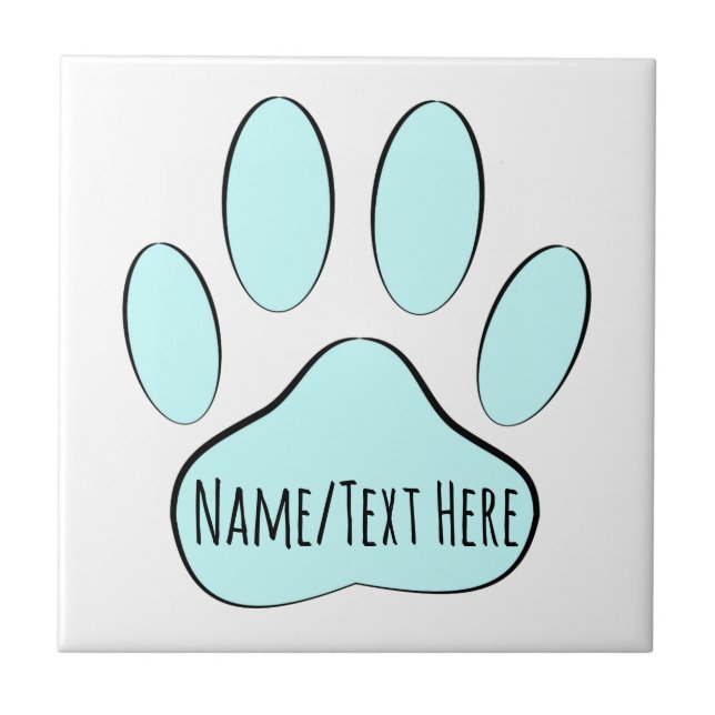 Baby Blue Dog Pawprint Individuelle Name Fliese (Vorderseite)