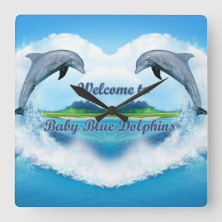 Baby Blue Dolphin Clock Quadratische Wanduhr
