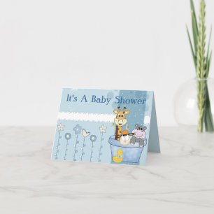 Baby Blue Dots Animals Blume Kinderdusche Einladung