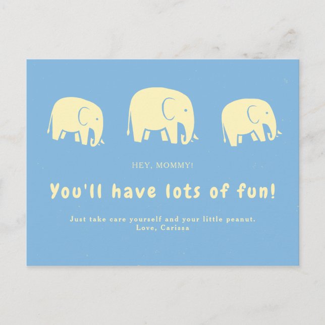 Baby Blue Elephant Baby Dusche Postkarte (Vorderseite)