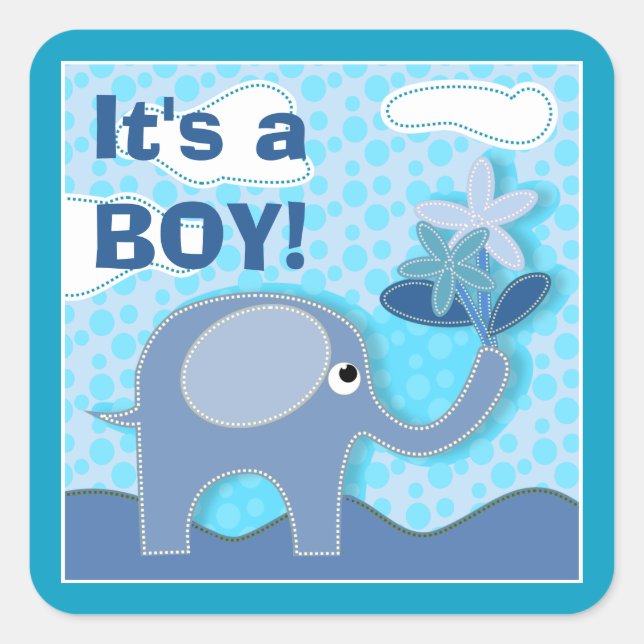 Baby Blue Elephant Es ist eine Baby-Dusche Quadratischer Aufkleber (Vorderseite)