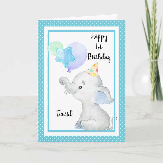 Baby Blue Elephant Niedliche Geburtstag Boy Custom Karte (Vorderseite)