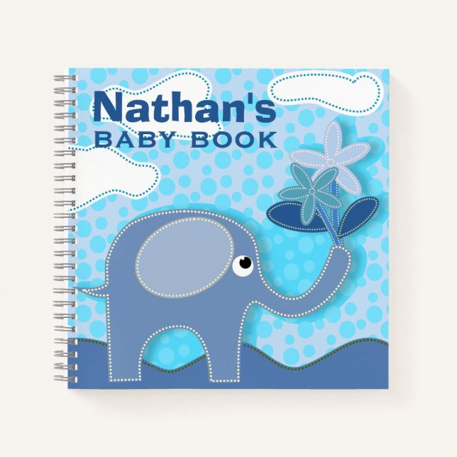 Baby Blue Elephant Personalisiert Baby Book Notizbuch (Vorderseite)