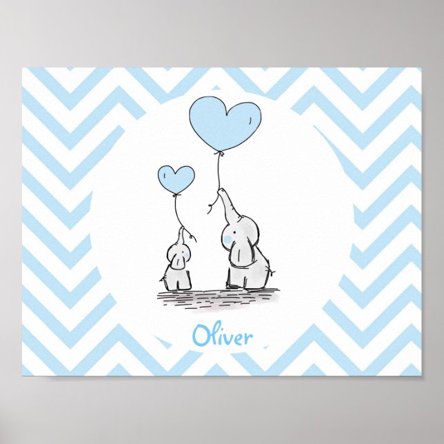 Baby Blue Elephant Personalisiert Baby Boy Poster (Vorne)