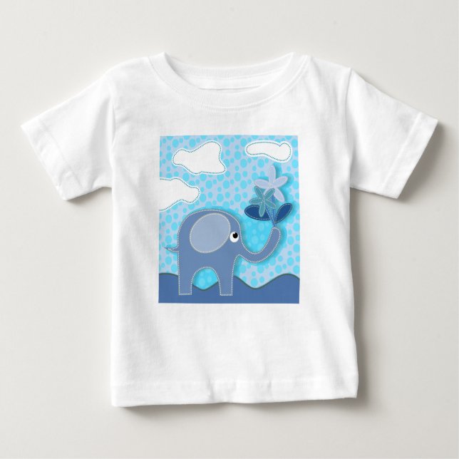 Baby Blue Elephant und Blume Baby T-shirt (Vorderseite)