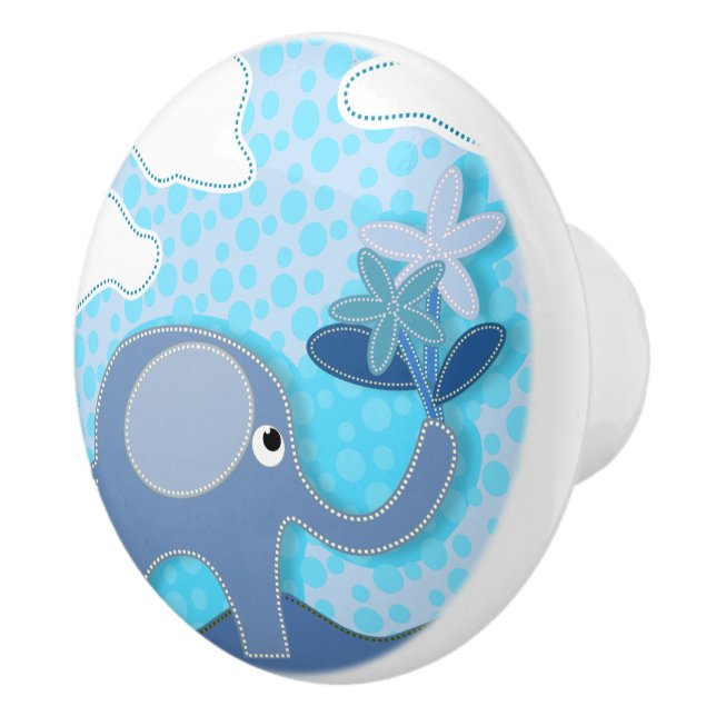 Baby Blue Elephant und Blume Kinderzimmer Keramikknauf (Rechts)