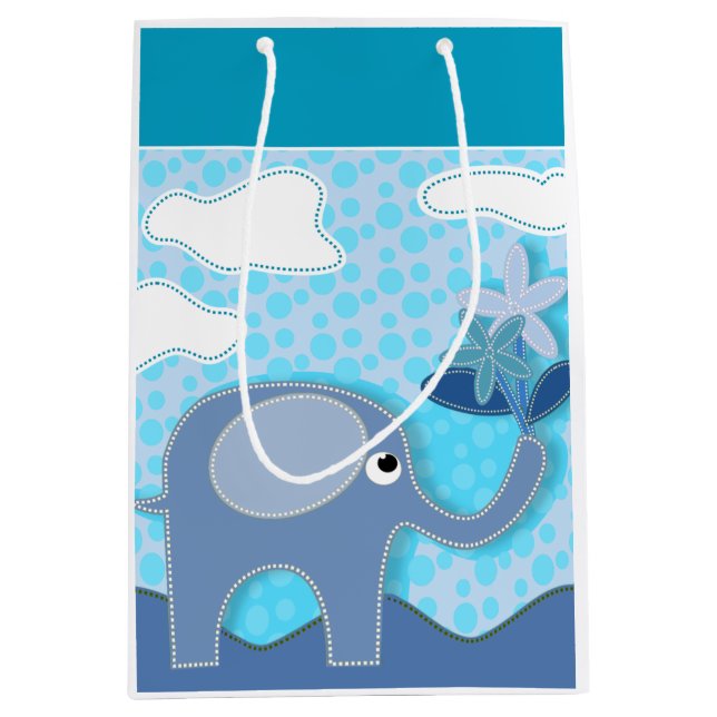 Baby Blue Elephant und Blume Mittlere Geschenktüte (Vorderseite)