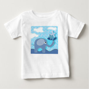 Baby Blue Elephant und Blume T-shirt