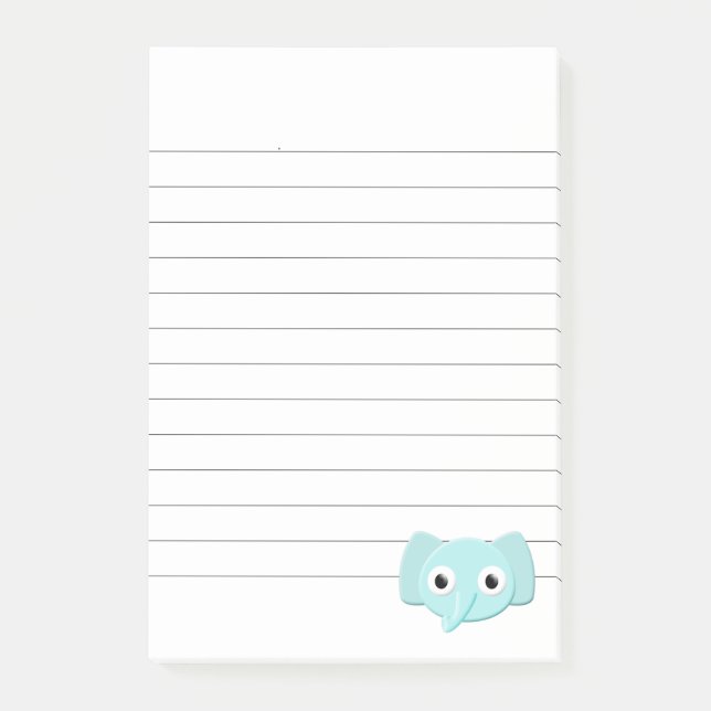 Baby Blue Elephant Zeichnend Lined Post-it Klebezettel (Vorderseite)