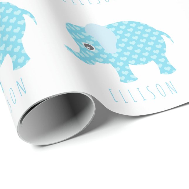 Baby Blue Elephants Muster Boys Baby Dusche Name Geschenkpapier (Rolleneckpunkt)