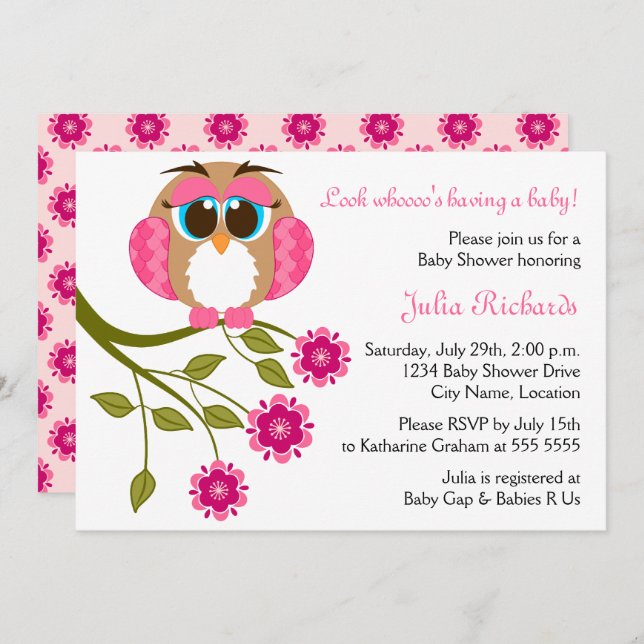 Baby Blue Eyes Owl Baby Dusche Einladung (Vorne/Hinten)