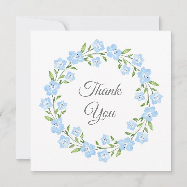 Baby Blue Eyes Watercolor Floral Wreath Dankeskarte (Vorderseite)
