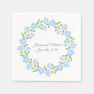 Baby Blue Eyes Watercolor Floral Wreath Serviette