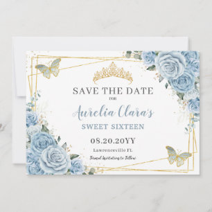 Baby Blue Floral 16 . Geburtstag Quince Butterflie Save The Date