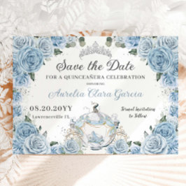 Baby Blue Floral Aschenputtel Quinceñera Sweet 16 Save The Date