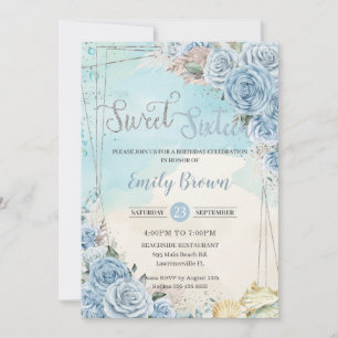 Baby Blue Floral Beach Pampas Sweet 16 Geburtstag Einladung