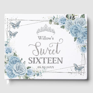 Baby Blue Floral Butterfets Silver 16 . Geburtstag Gästebuch