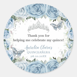 Baby Blue Floral Butterflies Tiara QUINCEAÑERA Runder Aufkleber