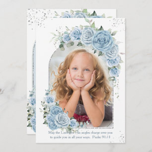 Baby Blue Floral Christening Taufe Foto Arch Einladung