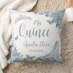 Baby Blue Floral Cinderella Slipper Quinceañera XV Kissen