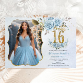 Baby Blue Floral Gold 16 . Geburtstag Geburtstag F Einladung