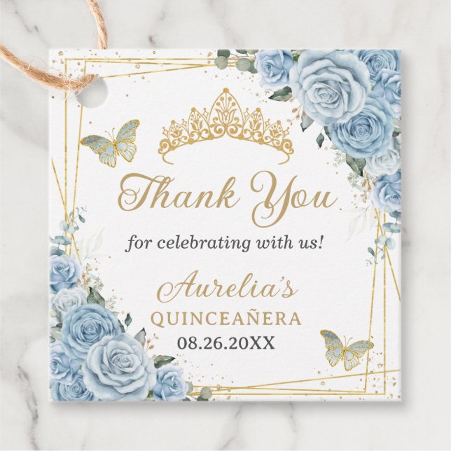 Baby Blue Floral Gold Schmetterlinge Princess Crow Geschenkanhänger (Vorderseite)