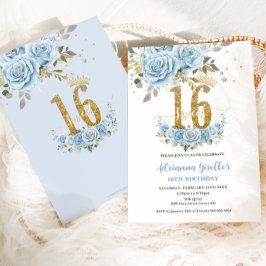 Baby Blue Floral Gold Sweet 16 Sechzehn Geburtstag Einladung