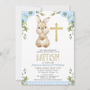 Baby Blue Floral Kariert Bunny Rabbit Taufe Einladung