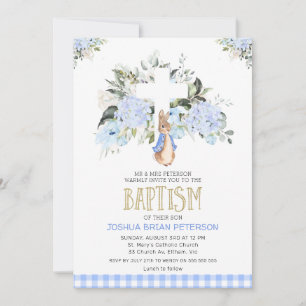 Baby Blue Floral Kariert Peter Rabbit Taufe Einladung