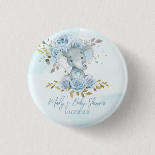 Baby Blue Floral Niedlich Elephant Boy Baby Dusche Button