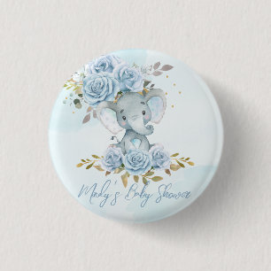 Baby Blue Floral Niedlich Elephant Boy Baby Dusche Button