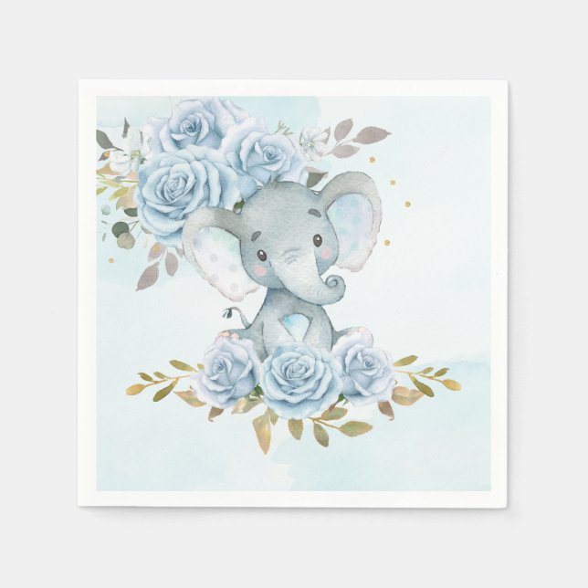 Baby Blue Floral Niedlich Elephant Boy Baby Dusche Serviette (Vorderseite)