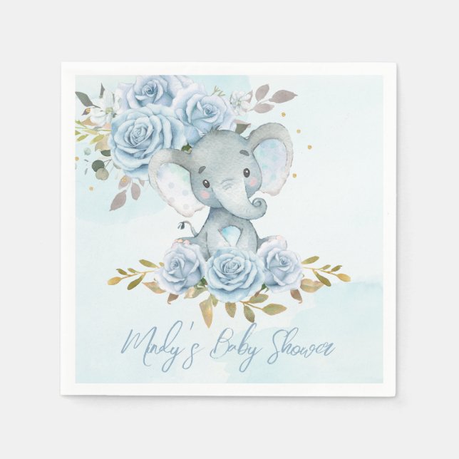 Baby Blue Floral Niedlich Elephant Boy Baby Dusche Serviette (Vorderseite)