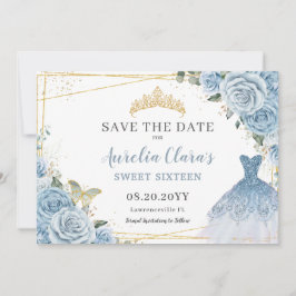 Baby Blue Floral Quinceanera 16 . Geburtstag Dress Save The Date