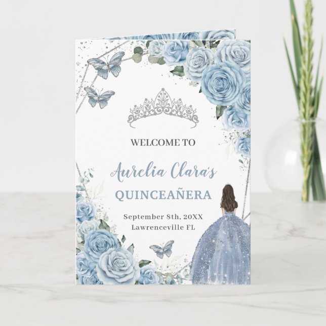 Baby Blue Floral Quinceanera Princess Butterflies Programm (Vorderseite)