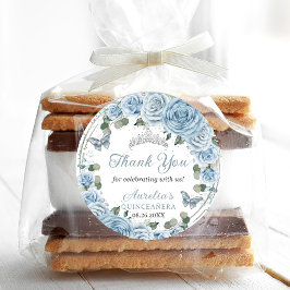 Baby Blue Floral Silver Butterfets Princess Gefall Runder Aufkleber