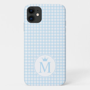 Baby Blue Gingham mit Blue Crown Monogram. Case-Mate iPhone Hülle