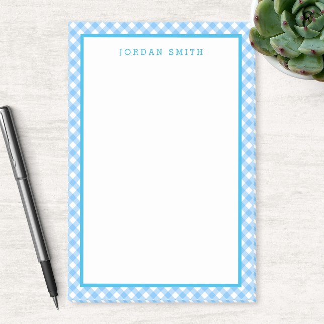 Baby Blue Gingham mit Border Post-it Klebezettel (Von Creator hochgeladen)