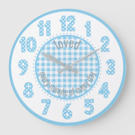 Baby Blue Gingham Polka Dot Numbers Kinderzimmer C Große Wanduhr
