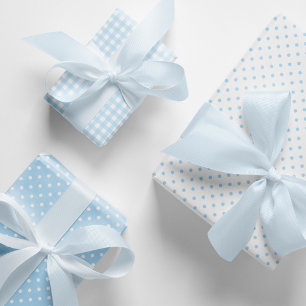 Baby Blue Gingham und Polka Dots Mixed Muster. Geschenkpapier Set