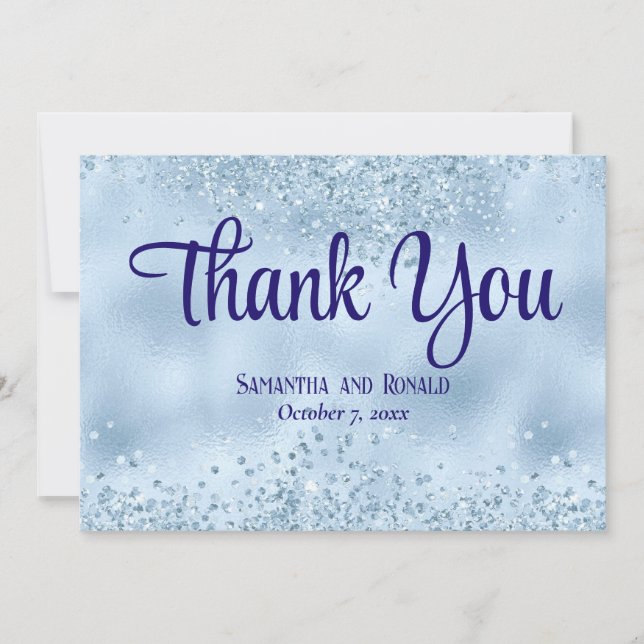 Baby Blue Glitzer and Foil Wedding Dankeschön Card Dankeskarte (Vorderseite)