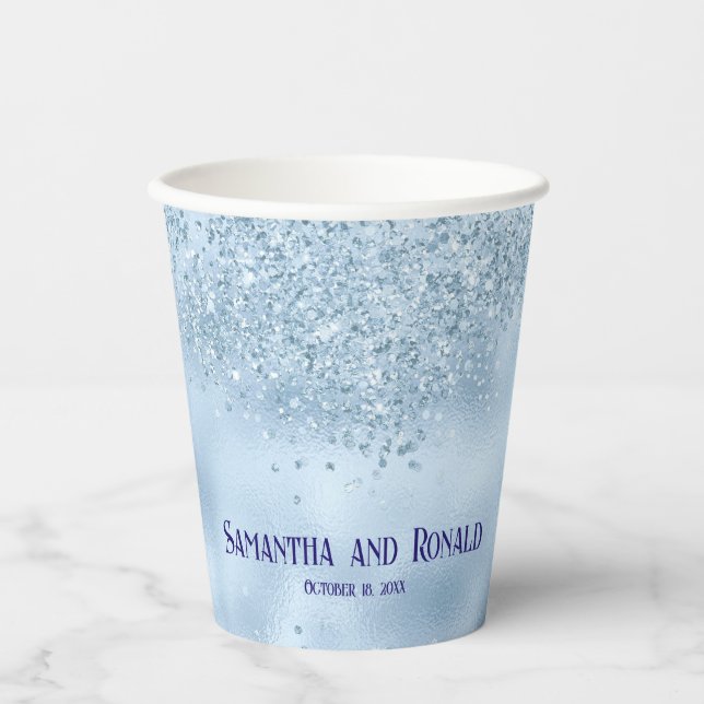 Baby Blue Glitzer & Foil Wedding Paper Cups Pappbecher