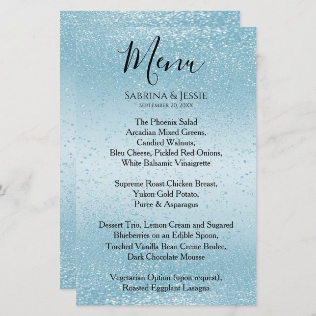 Baby Blue Glitzer - Menü (Vorne/Hinten)