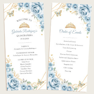 Baby Blue Gold Floral Quinceanera Orden der Verans Programm