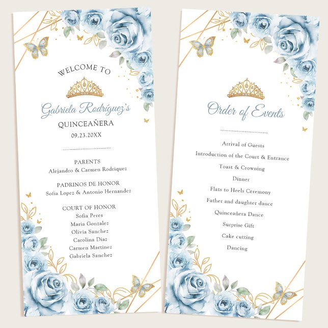 Baby Blue Gold Floral Quinceanera Orden der Verans Programm (Von Creator hochgeladen)