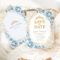 Baby Blue Gold Floral Quinceañera