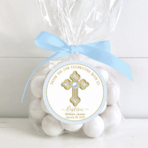 Baby Blue Gold Junge Taufe Runder Aufkleber